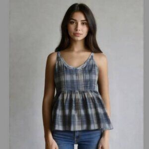 NWT Rue21 Women's Blue Plaid Rayon Spaghetti  Babydoll Tank Top, size M